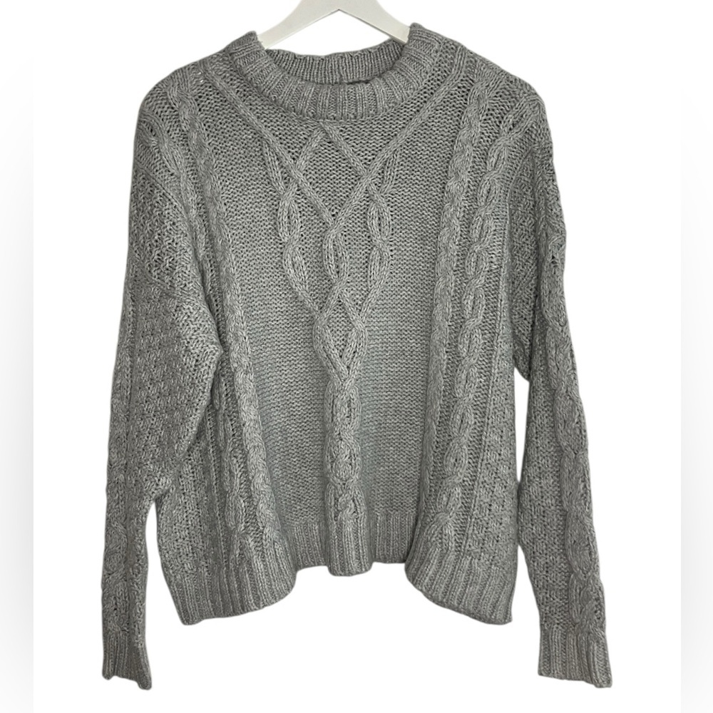 Aerie Women’s Cable Knit Sweater Cropped Cotton Blend Cozy Comfy Casual Gray S